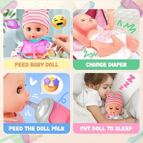 SMILESSKIDDO 14" Baby Doll for Toddler Girls with Dolls Accessiores