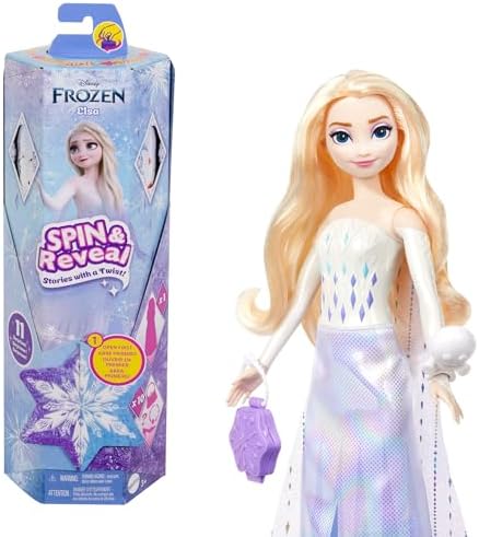 Mattel Disney Frozen Elsa Fashion Doll Set, Spin & Reveal with 11 Surprises Including 5