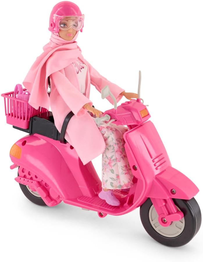 Fulla Doll with Pink Motorbike Includes Floral Pants, Jacket, Helmet and Headscarf & Fashionable Outfit with Ride-On