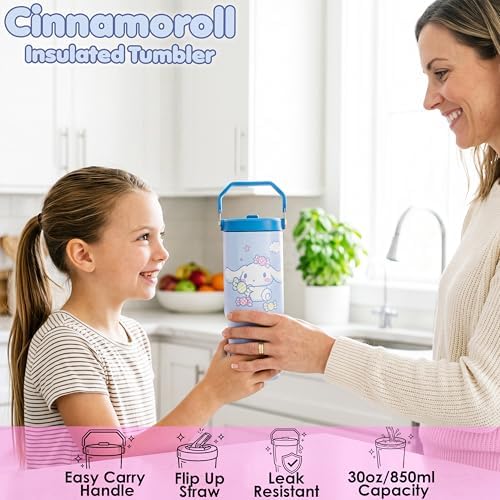Trend Cinnamoroll Sanrio Insulated Tumbler 850ml, Stainless Steel Water Bottle with Straw