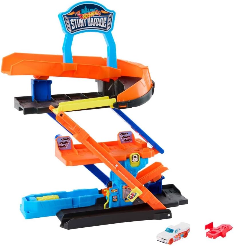 Hot Wheels City Toy Car Track Set, Transforming Stunt Garage Playset & 1