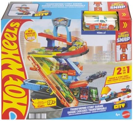 Hot Wheels City Toy Car Track Set, Transforming Stunt Garage Playset & 1