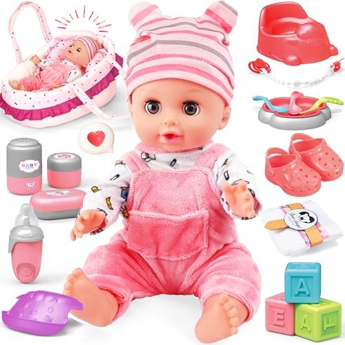 SMILESSKIDDO 14" Baby Doll for Toddler Girls with Dolls Accessiores