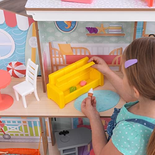 KidKraft Ferris Wheel Beach Wooden Dolls House with Furniture and Accessories Included, 3 Storey Play Set with Hammock and Beach Chair for 12 Inch/30 cm Dolls, Kids' Toys, 20053