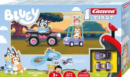 Carrera FIRST First Year Bluey & Bingo Slot Car Racing Set (2.4m) I Battery
