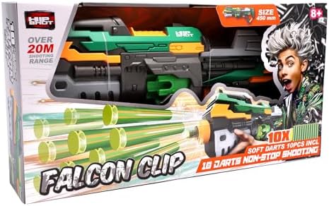 Hip Shot Falcon Clip Automatic Dart Blaster Toy with 10 Soft Darts for Kids, Battery