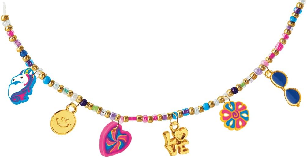 Shimmer 'N Sparkle Bead Mania Friendship Studio, DIY Bracelet Making Kit with Storage Bag, Beads, Charms, Elastic Cord