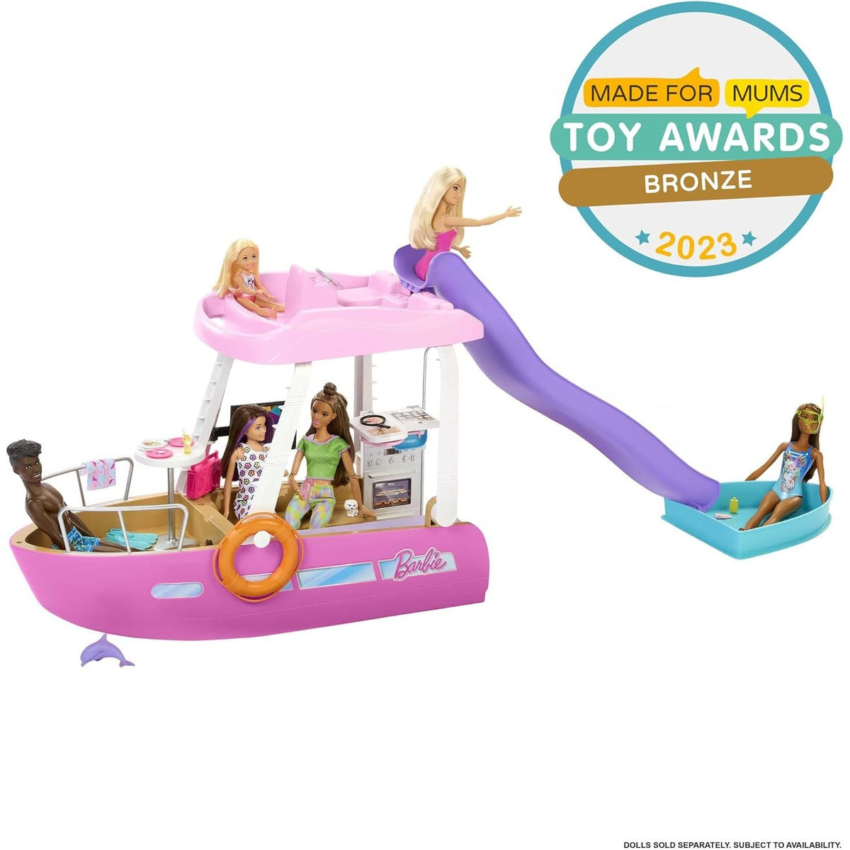 Barbie Dream Boat Playset with 20+ Ocean-Themed Accessories Sized to Fashion Dolls Including Pool, Slide & Dolphin Modern