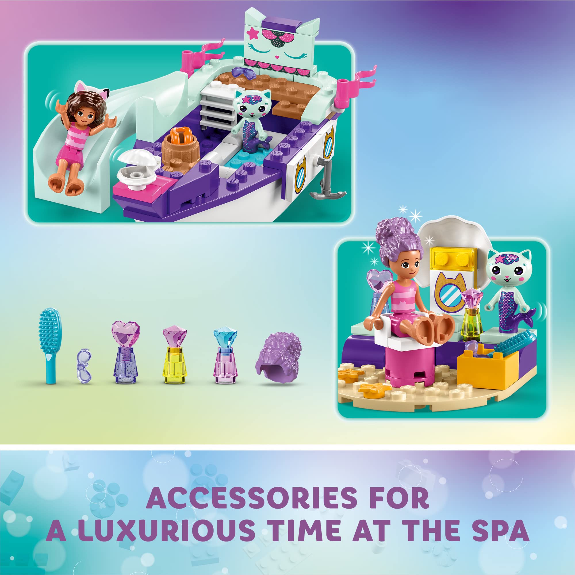 LEGO Gabby's Dollhouse Gabby& Mercat’s Ship &Spa10786 Building Toy for Fans of DreamWorks Animation Series, Boat Playset, Beauty Salon & Accessories for Imaginative Play for Kids Ages 4+, Purple Pink