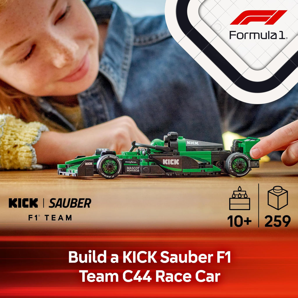 LEGO Speed Champions KICK Sauber F1 Team C44 Race Car Toy with a
