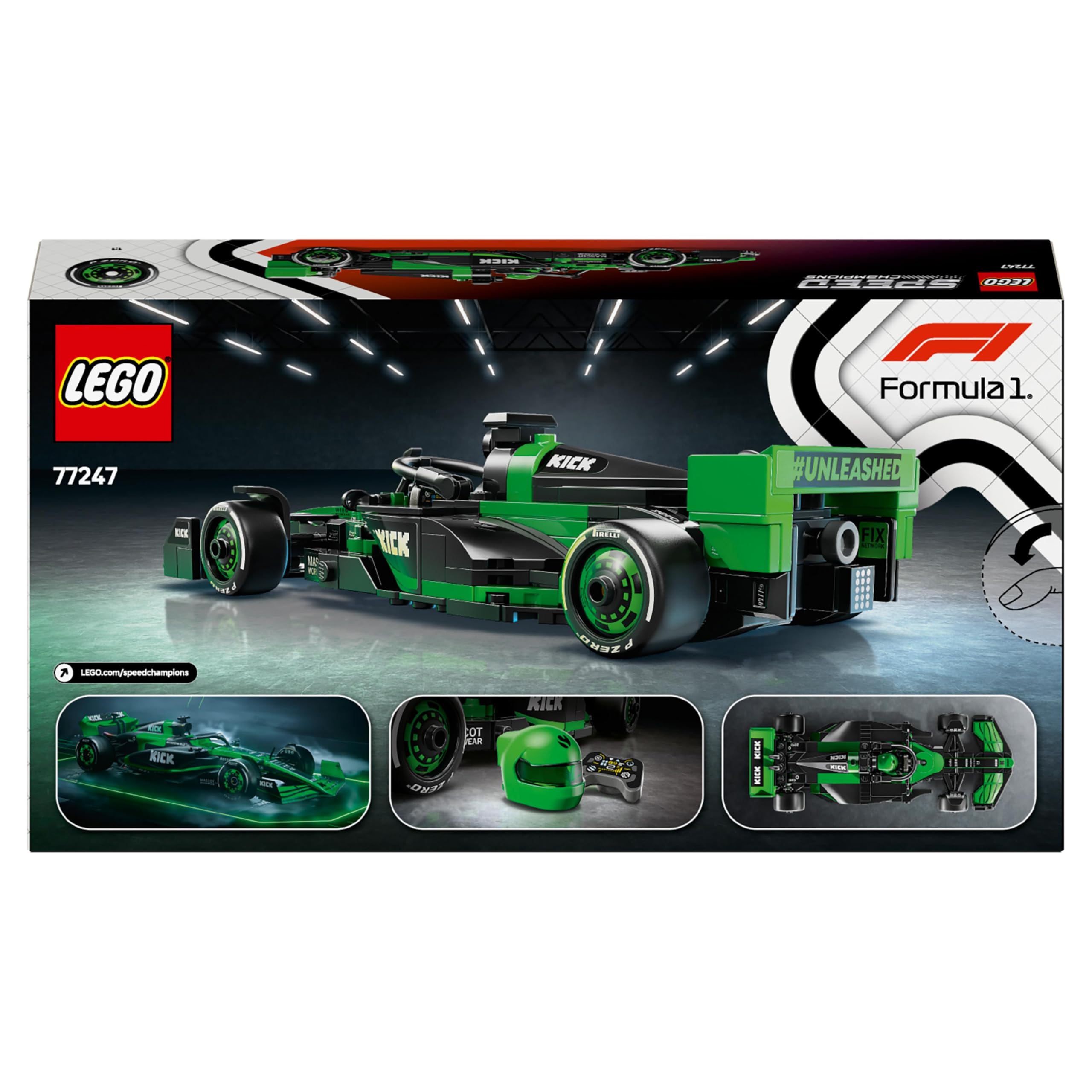 LEGO Speed Champions KICK Sauber F1 Team C44 Race Car Toy with a