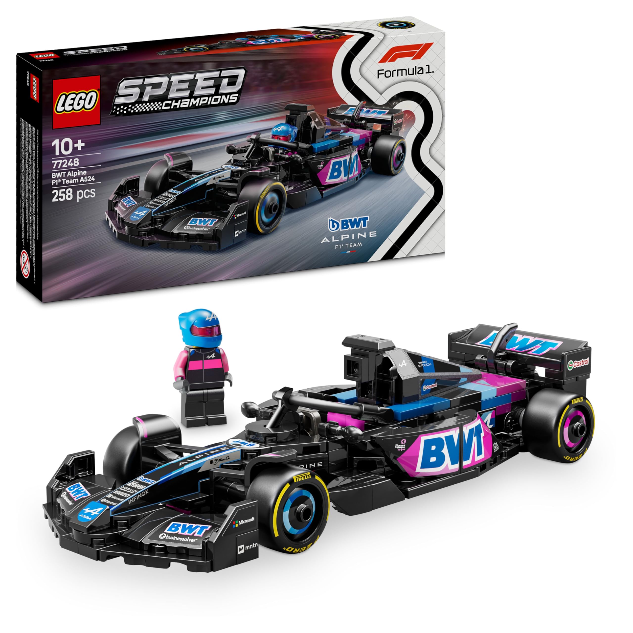 LEGO Speed Champions BWT Alpine F1 Team A524 Race Car Toy with a