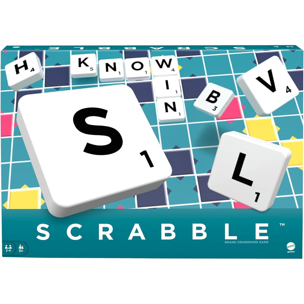 Scrabble Crossword - Classic Board Game - 120 Letter Tiles - 4 Racks - 1 Letter Bag - Instructions Included - for 2 to 4 Players - Gift for Kids 10+