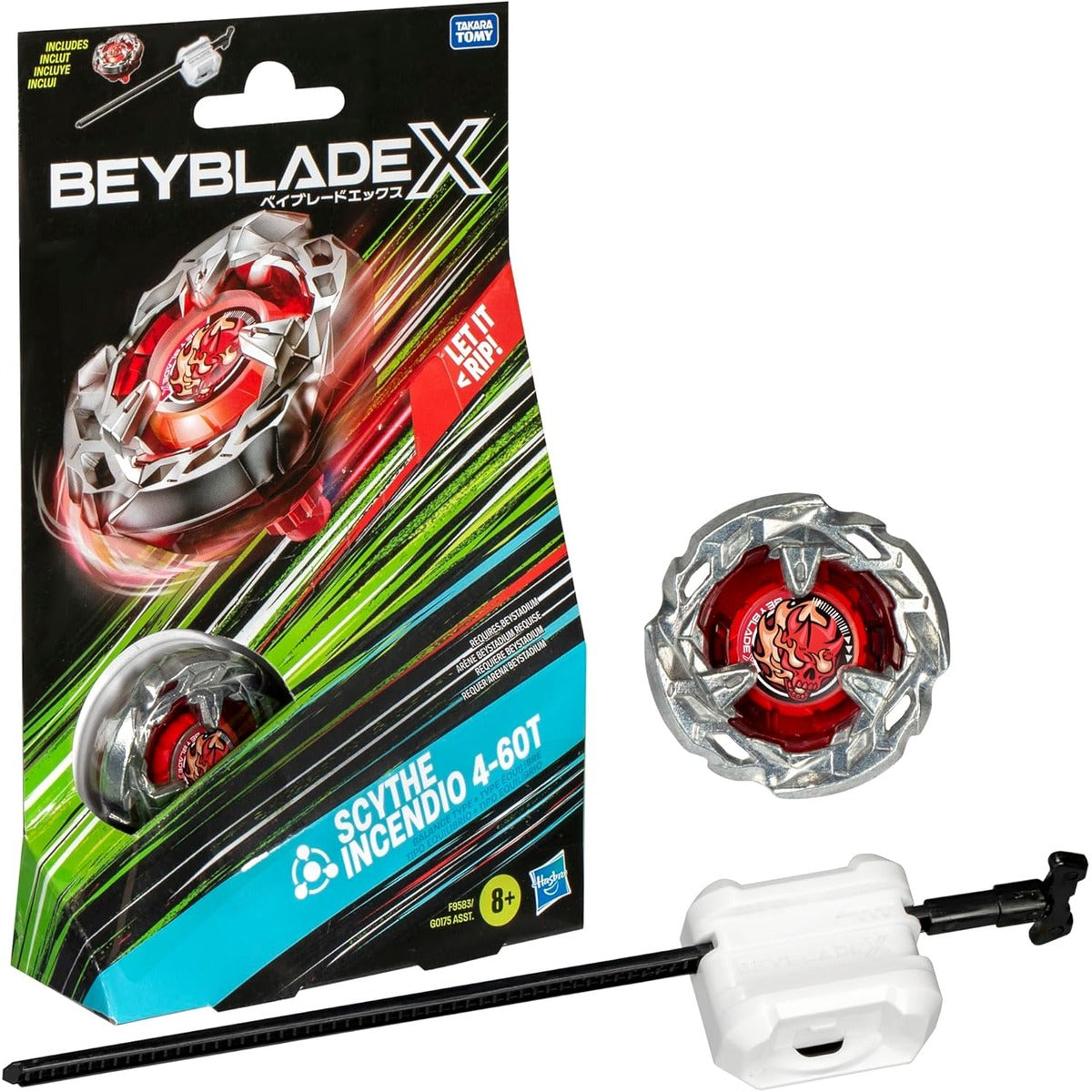 Beyblade X Scythe Incendio 4-60T Starter Pack Set with Balance Type Right-Spinning Top and Launcher; Battling Top Toys for 8 Year Old Boys and Girls