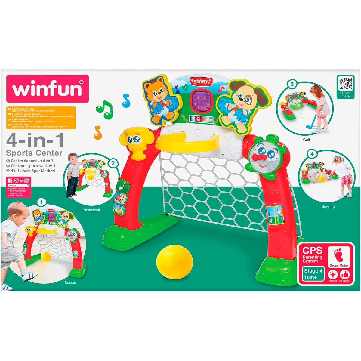 Winfun: 4-in-1 Sports Center - 4 Modes: Soccer, Basketball, Bowling, &amp; Golf, LED Screen, Transforming Interactive Toy, Toddlers &amp; Kids Ages 18mo+