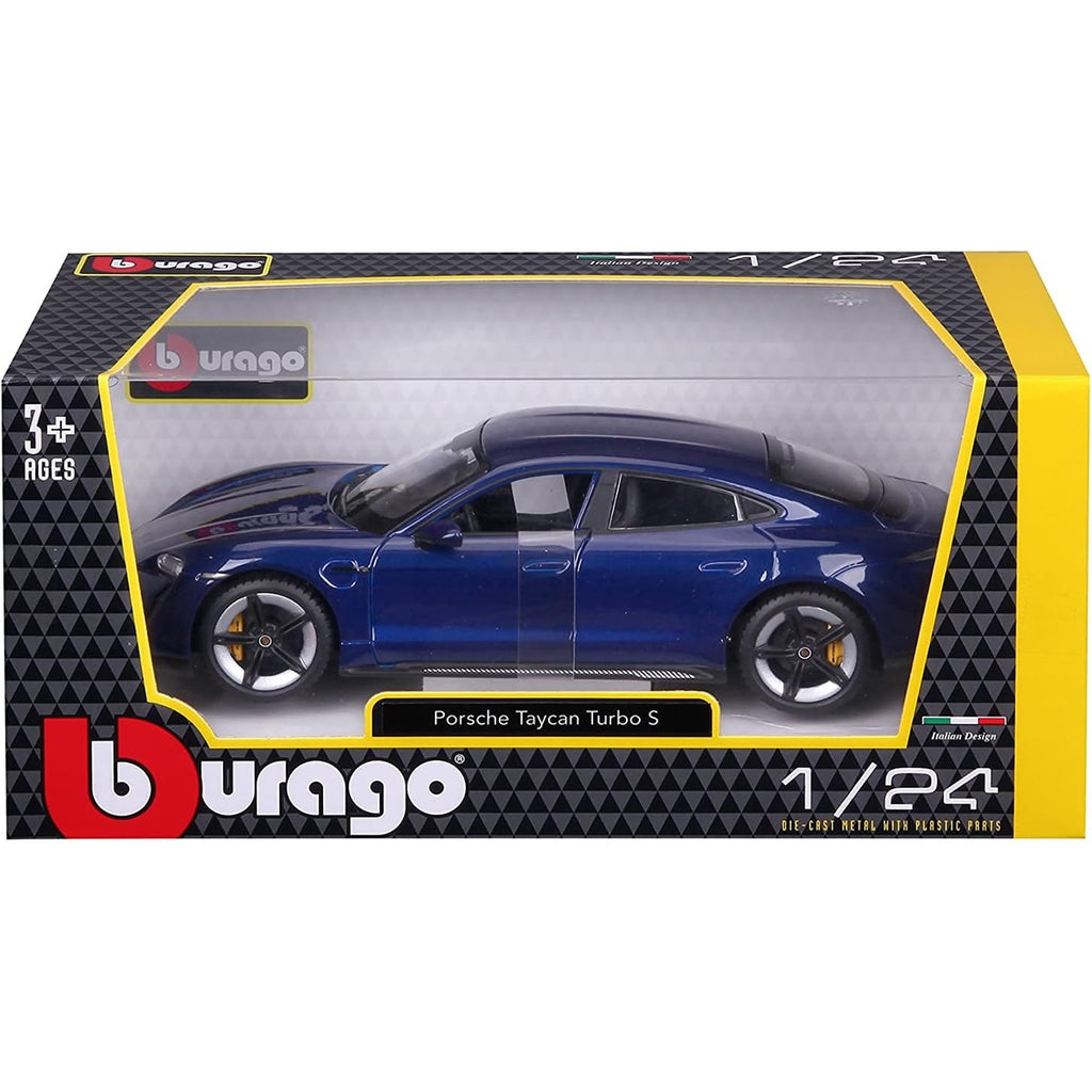 Bburago -18-21098B Porsche Taycan Turbo S in Blue in 1/24 Scale (18-21098B), Unisex, Children, Colour
