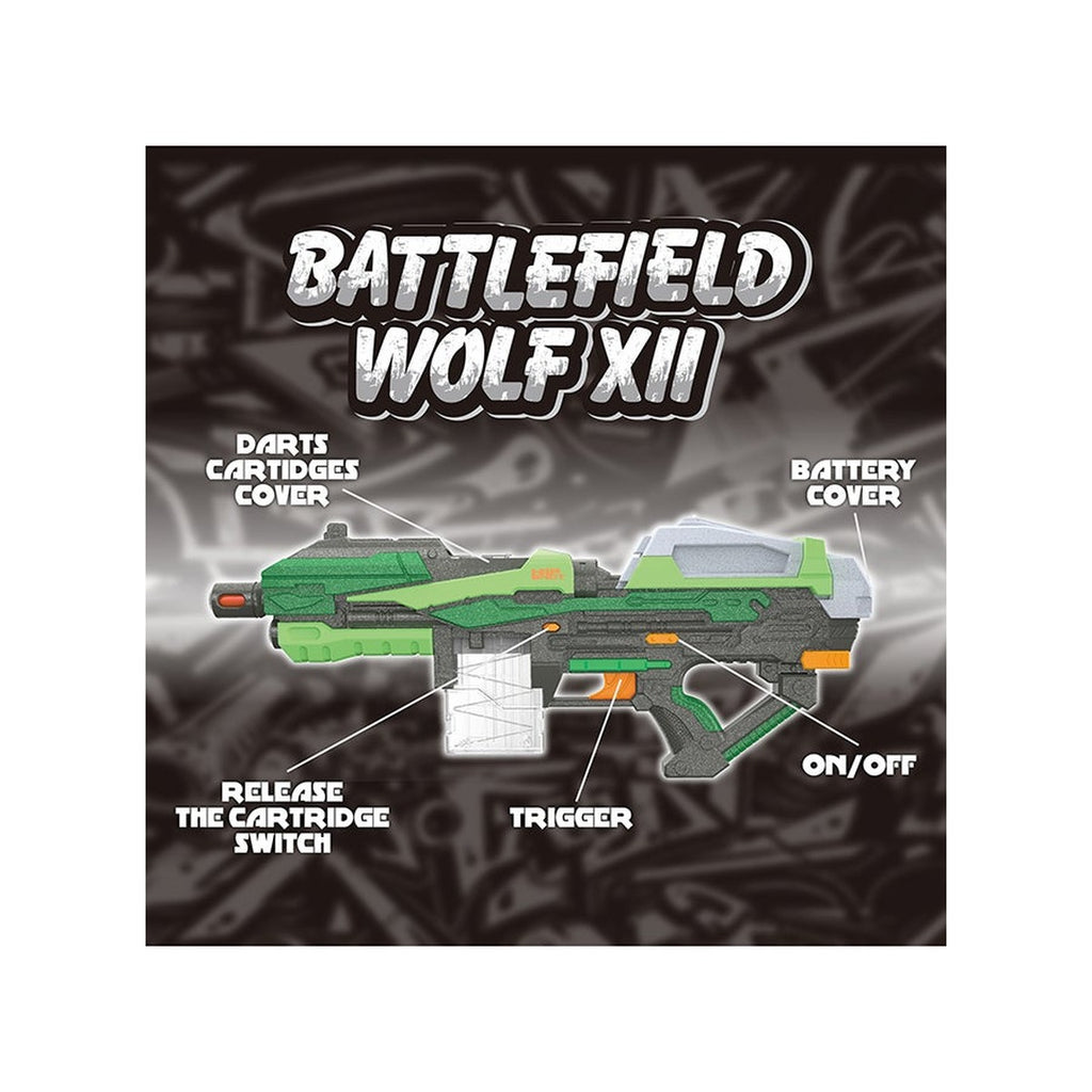 Hip Shot, Battlefield Wolf XII Automatic Dart Blaster Toy with 10 Soft Darts for Kids, Battery Operated Toy Includes Switch Loader Magazine, Shooting Range, Action Toy Gun for, Ages 8+, 45 ft