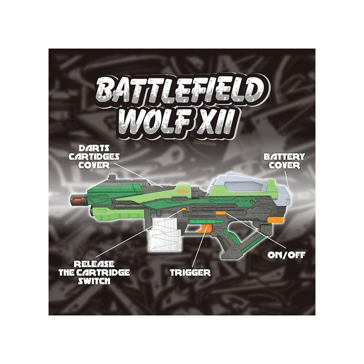 Hip Shot, Battlefield Wolf XII Automatic Dart Blaster Toy with 10 Soft Darts for Kids, Battery Operated Toy Includes Switch Loader Magazine, Shooting Range, Action Toy Gun for, Ages 8+, 45 ft