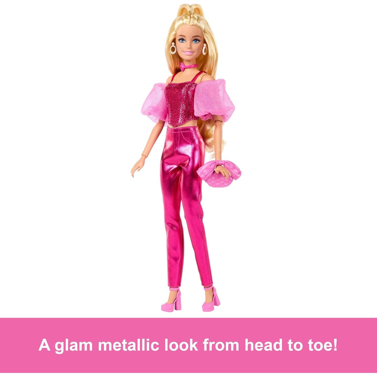 Barbie Deluxe Style Doll #5 in Metallic Pink Outfit, Blonde Hair