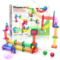 PicassoTiles Magnetic Tiles Marble Run Building Blocks Rainbow Color with Slide Drop Funnels Tubes STEM Educational Toy Set Compatible Durable Construction Kit for Kids Age 3+ Preschool Learning PTG40 Marble Run 40pcs