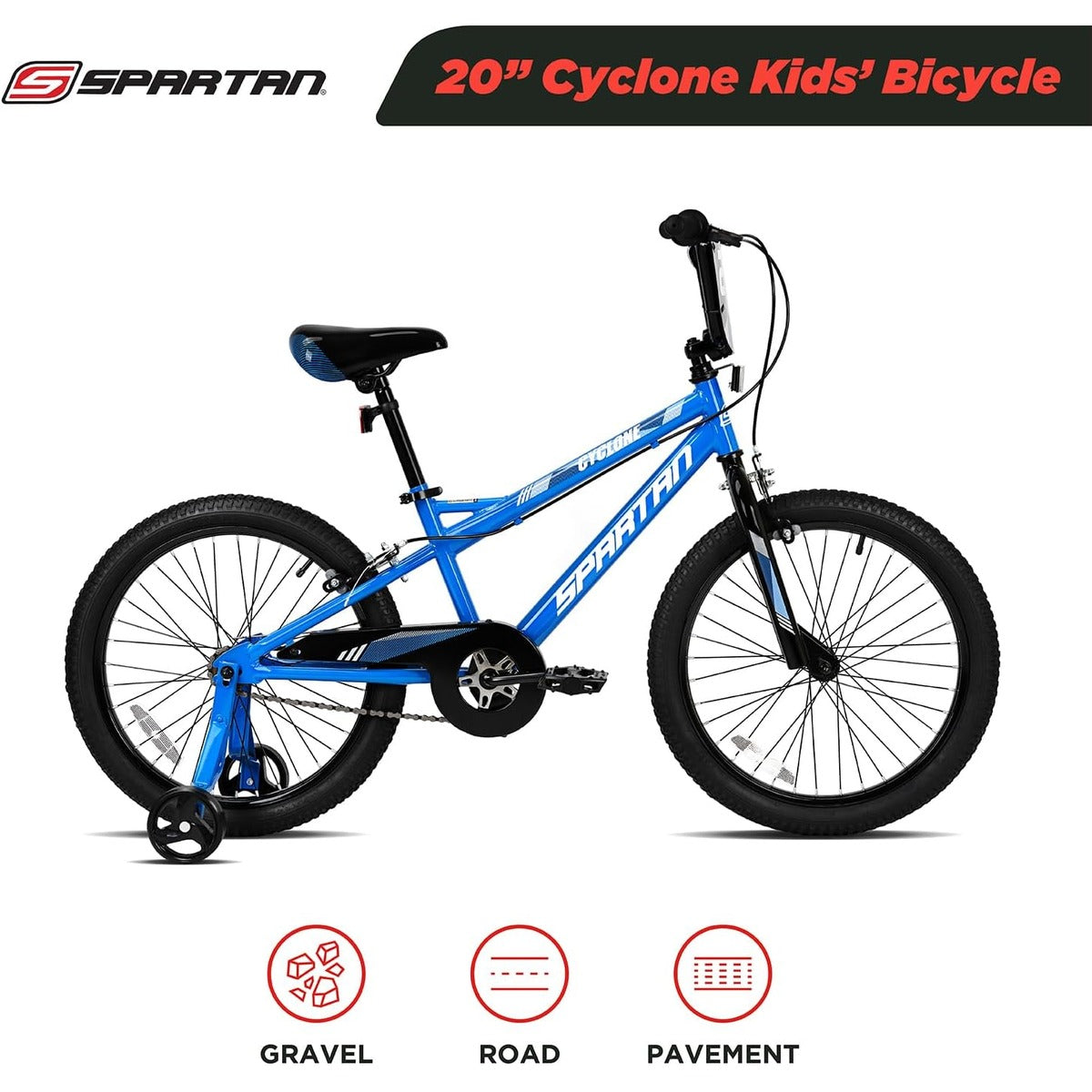 Spartan 20" Cyclone Kids Bicycle with Training Wheels - Steel Frame, Adjustable Seat & Handlebar - First Big Bike for