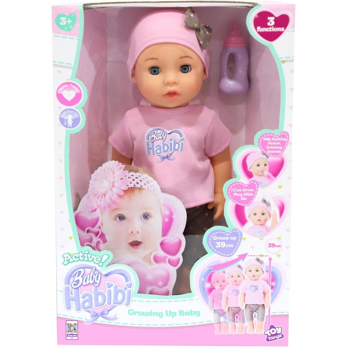 Baby Habibi Realistic Growing Up Baby Doll 14inch, Lifelike Design with Realistic Features, Drinks Milk, Shrinks & Grows, Includes Accessories & Removable Trendy Outfit for Interactive Play, Ages 3+