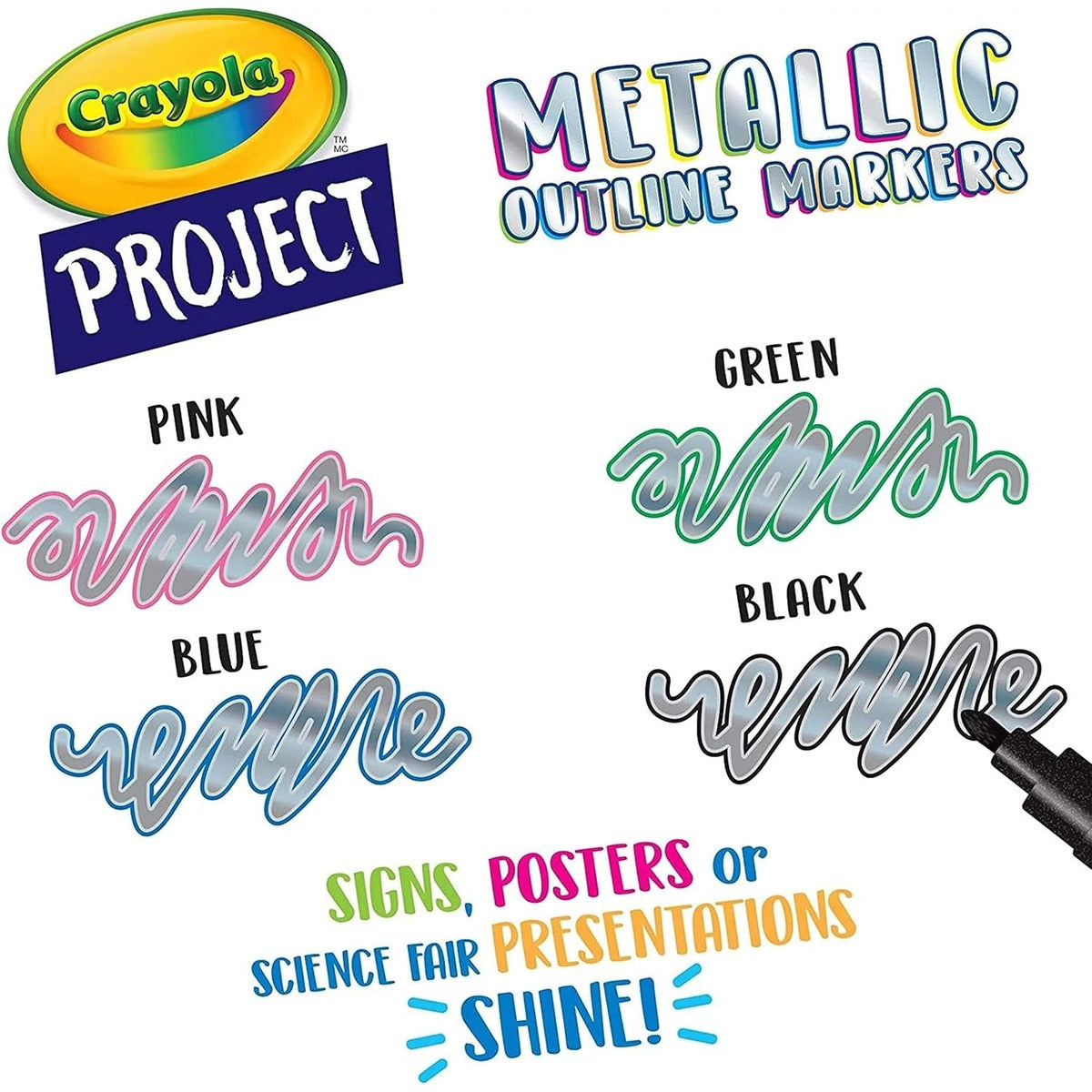 Crayola Metallic Outline Markers, Assorted Colors, Art Supplies, 4 Count
