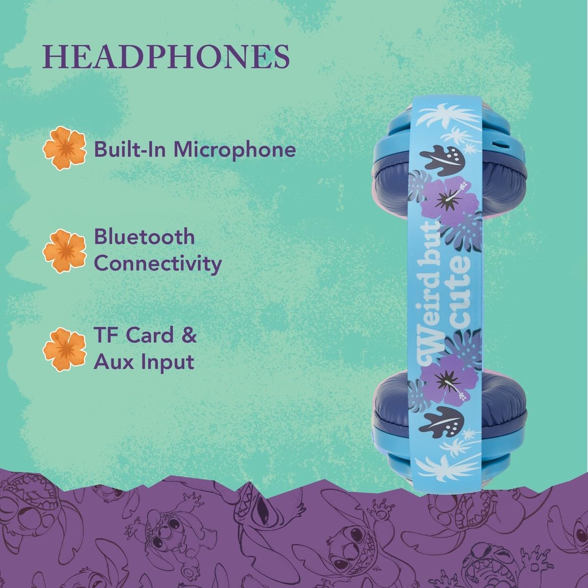 Volkano Disney Stitch 3D Bluetooth Wireless Stereo Headphone upto 16 hours Playtime, Built in Microphone, Padded Earcups & Foldable Design