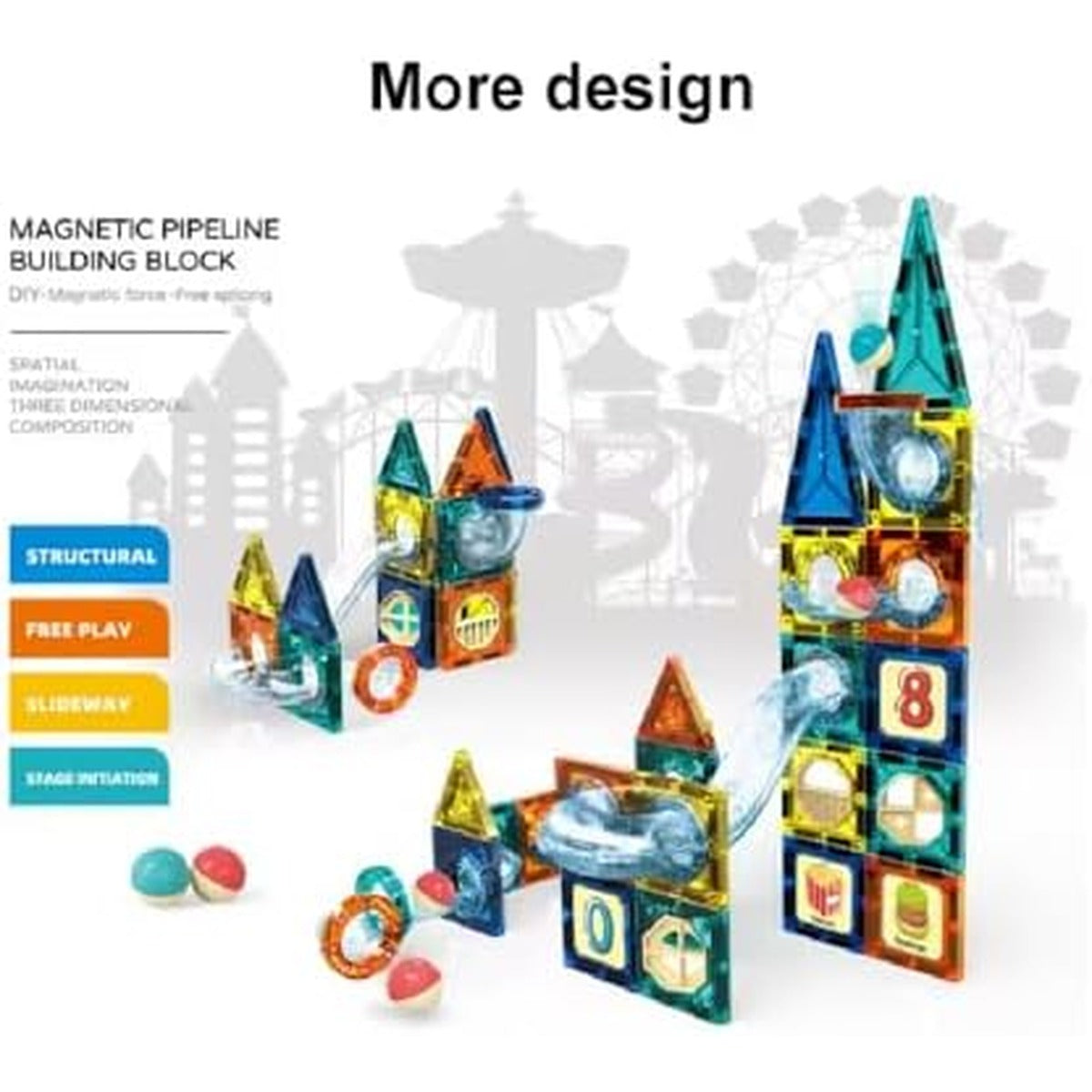Colorful Magic Magnetic Pipeline Building Blocks, 97-Piece Educational STEM Construction Set, Ages 3+