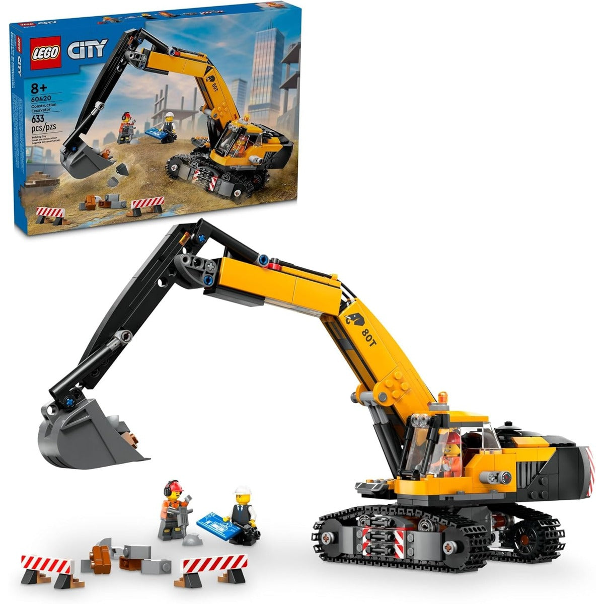 LEGO City Yellow Construction Excavator Toy Digger for Boys and Girls Ages 8 and Up, 3 Construction Worker Minifigures Included for Fun Pretend Play, Birthday for Kids, 60420