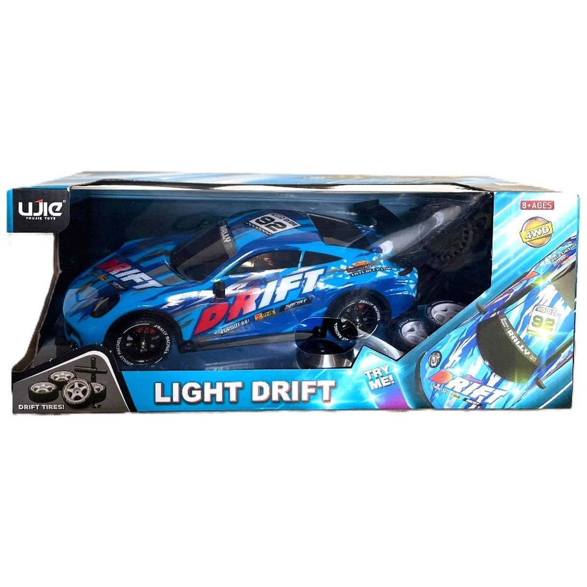 Blue Drift RC drift car with LED lights in box