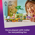 LEGO Friends Horse & Baby Foal Trailer - Horse Toy Playset w/Grooming Accessories, 4 Animal Figures, Car & 2 Mini Dolls