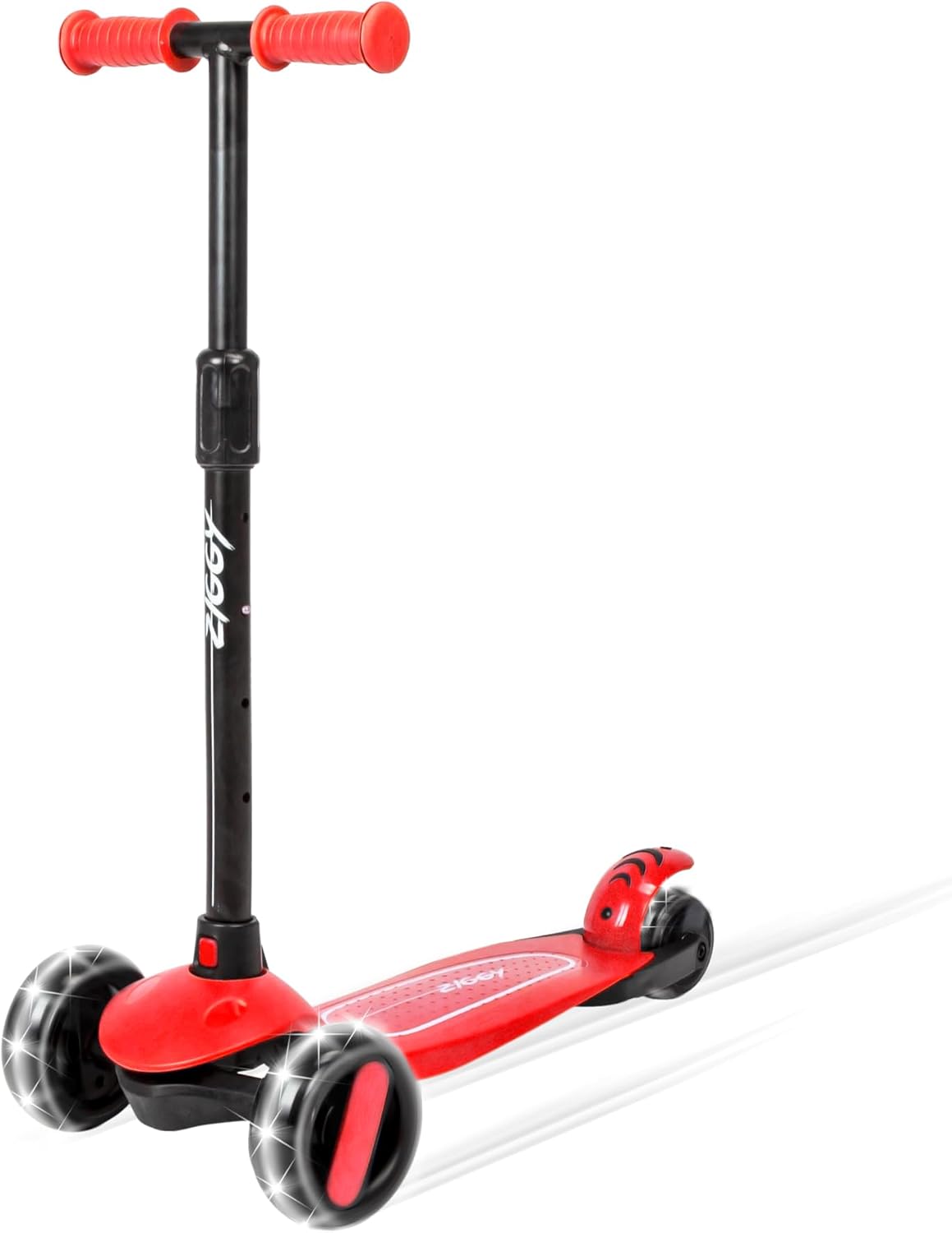 ZIGGY 3-Wheel Tilt Scooter for Kids Ages 2-10 | Red Kick Scooter with LED Light-Up Wheels, 4-Height Adjustable