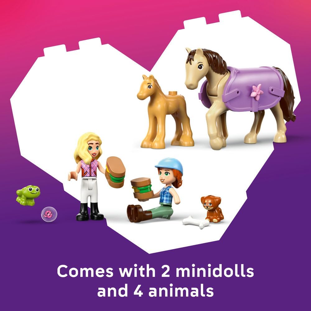 LEGO Friends Horse & Baby Foal Trailer - Horse Toy Playset w/Grooming Accessories, 4 Animal Figures, Car & 2 Mini Dolls