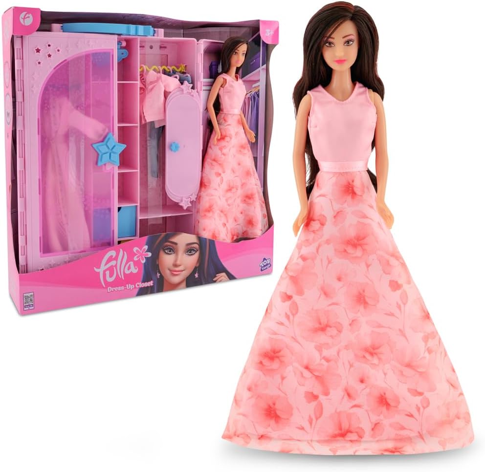Fulla Fulla Doll with Dress-Up Closet, Mix-and-Match Outfits, Storage Compartments Pretend Play Fashion Wardrobe for Girls to