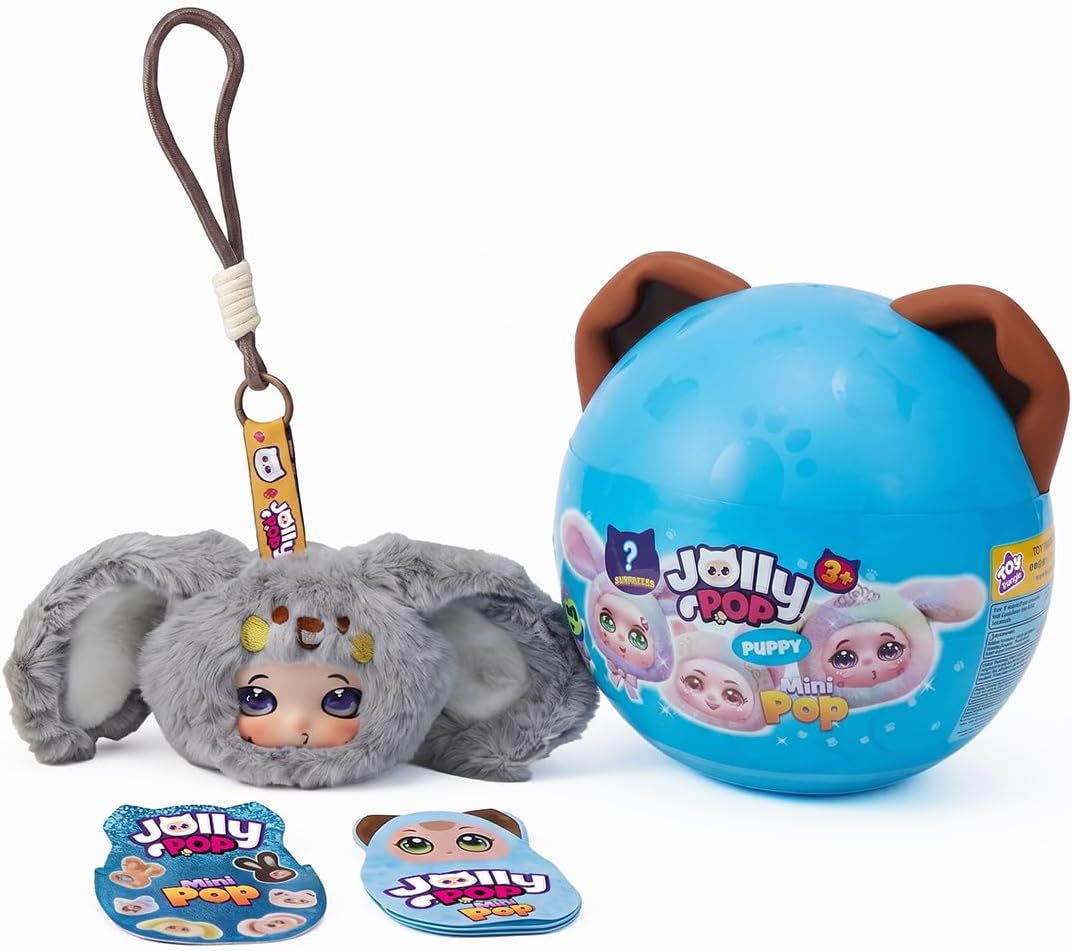 Jolly Pop JollyPop Puppy MiniPop Collectibles for Kids, Keychain Plush Charm Toy Set with IM Card Sticker, Cute Pastel Design