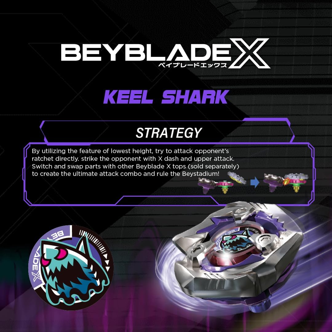 Takara Tomy Beyblade X Keel Shark 3-60LF Booster Pack Set, Balance Type Top with Customizable Parts, Bey Toy for 8+