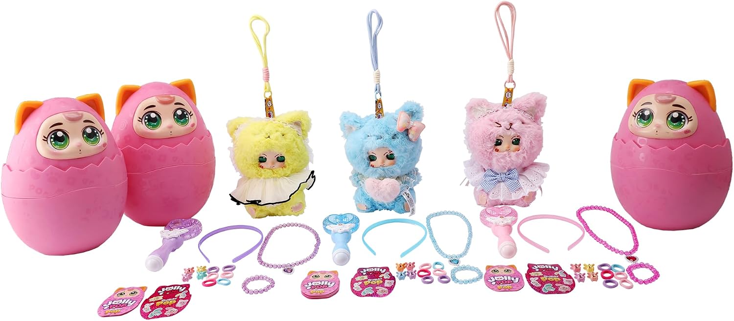 JollyPop Kitten SuperPop S1 for Kids, Collectible Plush Toy Includes Dress-Up Accessories, Character Cards, Cute Pastel