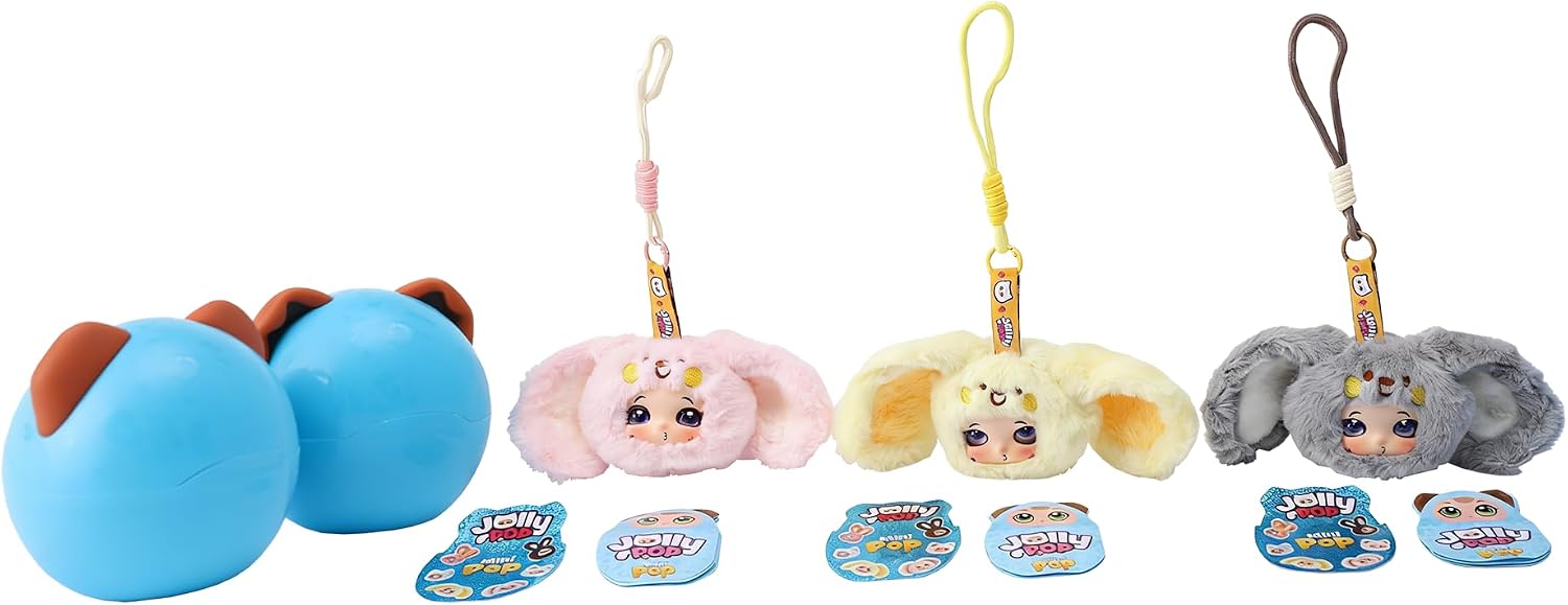 JollyPop Puppy MiniPop Collectibles for Kids, Keychain Plush Charm Toy Set with IM Card Sticker, Cute Pastel Design