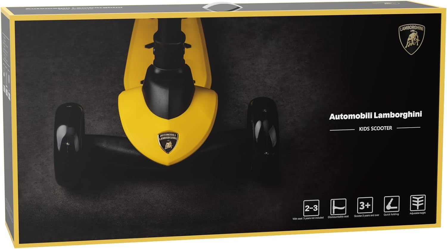 Lamborghini Yellow Scooter with seat for Kids Ages 3-8, 3 Wheel Scooter for Kids with Adjustable Height, Folding Kids