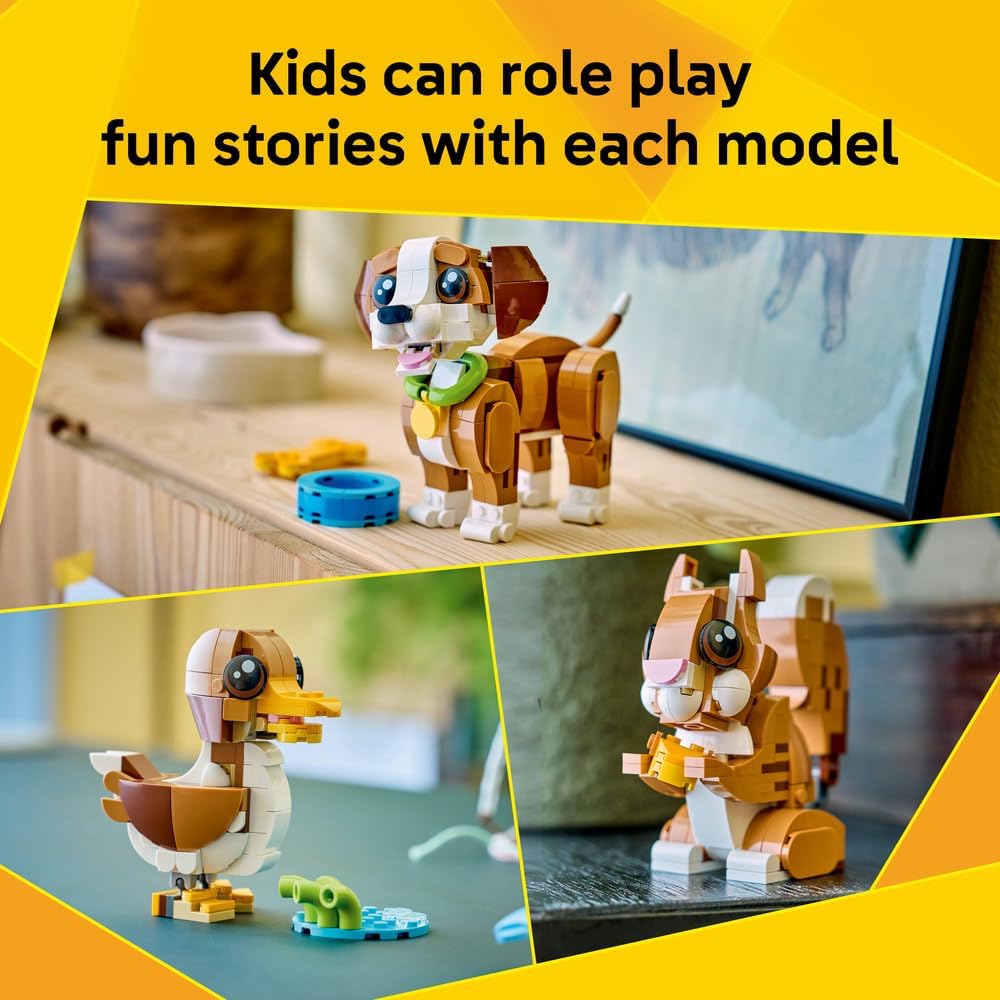LEGO Creator 3in1 Cute Animals: Playful Puppy Dog Toy - Pet Animal Figure Transforms into a Squirrel or Duck - Creative