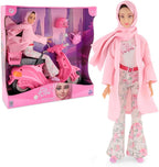 Fulla Fulla Doll with Pink Motorbike Includes Floral Pants, Jacket, Helmet and Headscarf & Fashionable Outfit with Ride-On to