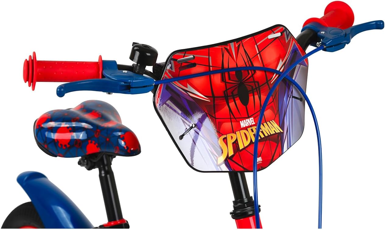 Spartan 16" Marvel Spiderman Super Spidey Bicycle for Kids - Training Wheels, Front Plate, Chain Guard, Coaster Brake