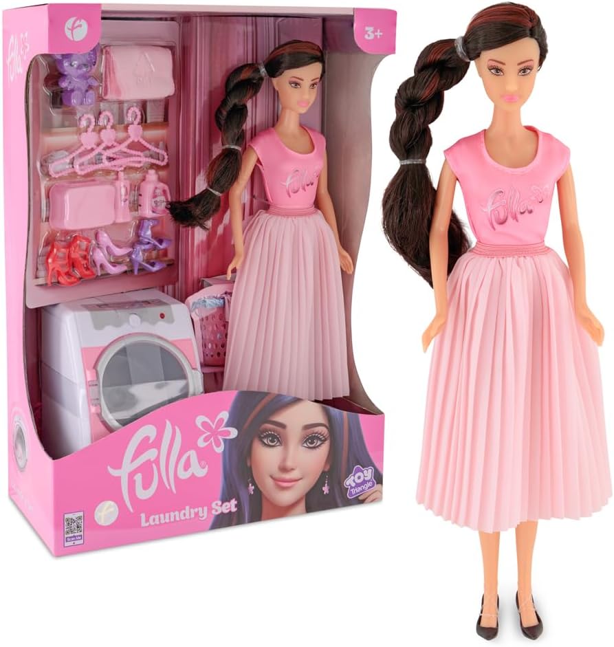 Fulla Fulla Doll with Washing Machine Set Includes Towels, Hangers Toy Bear Boxes and Shoes & Machine Features Light and toy