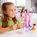 Barbie Teacher Doll with Brunette Fashion with Printed Dress, 1 Toddler, & Teaching Accessories