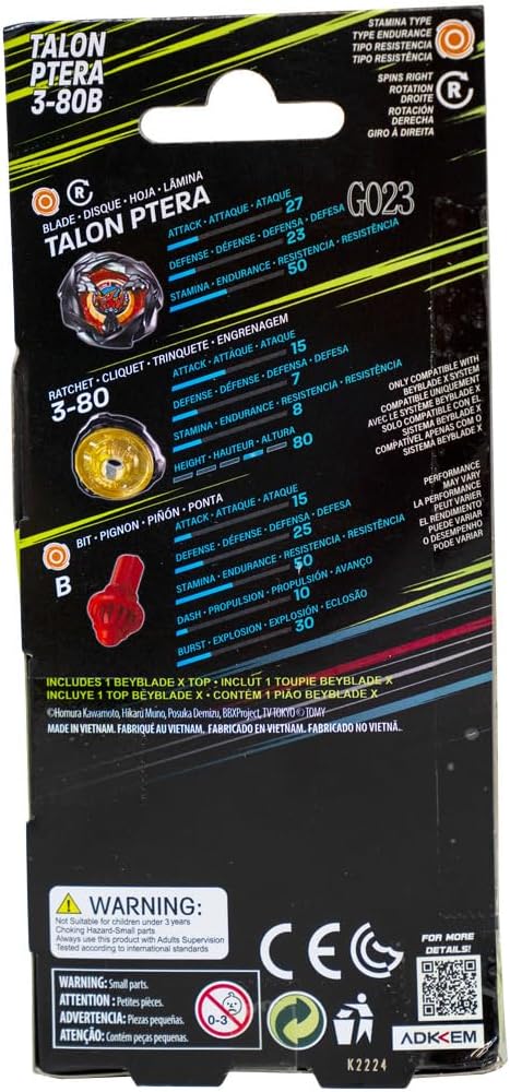 Takara Tomy Beyblade X Talon Ptera 3-80B, Balance Type Top with Customizable Parts, Bey Toy for 8+ Year Old Boys and