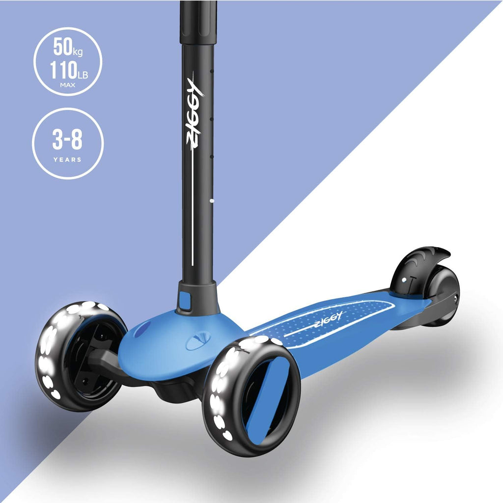 ZIGGY 3-Wheel Tilt Scooter for Kids Ages 2-10 | Red Kick Scooter with LED Light-Up Wheels, 4-Height Adjustable
