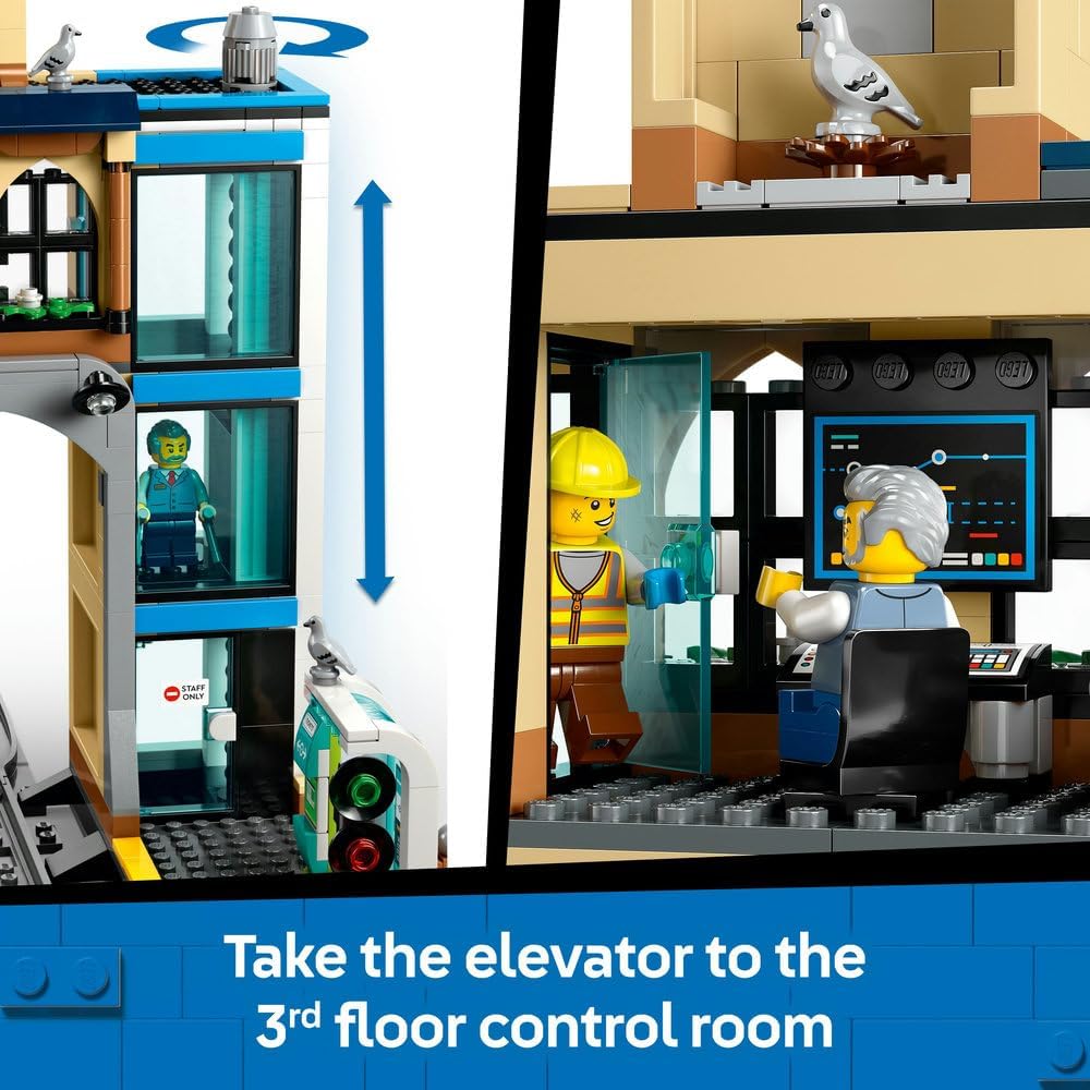 LEGO City Central Train Station Set - incl. a Maintenance Vehicle Toy, Working Lift, 2 Platforms & a Track Piece, plus