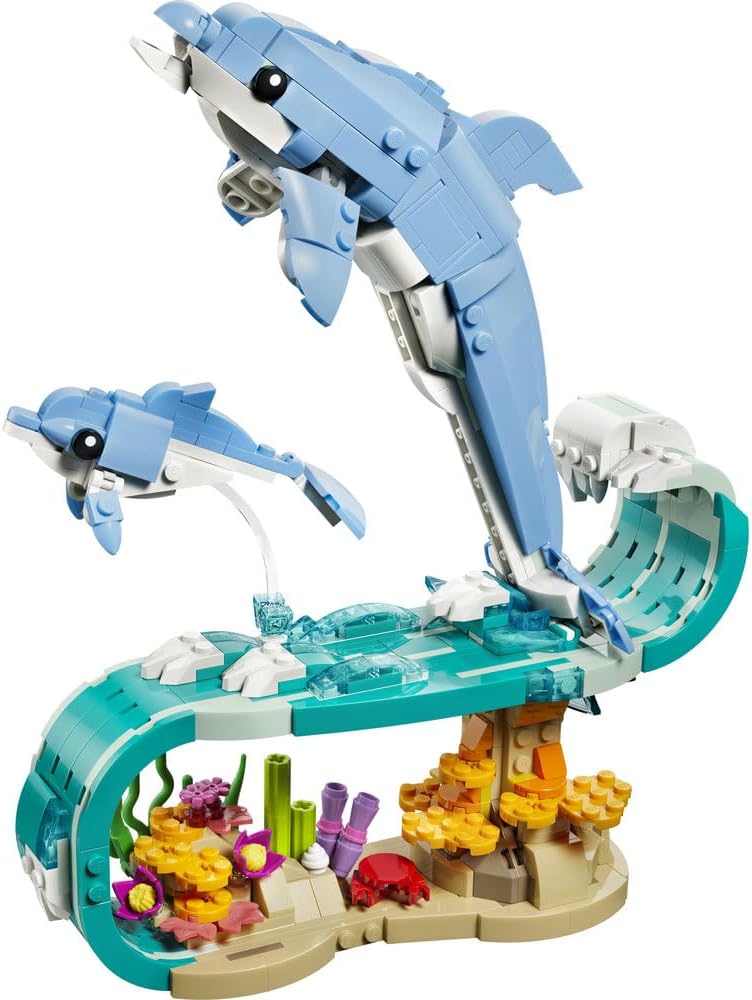 LEGO Creator 3in1 Sea Animals: Beautiful Dolphins Toy - Sea Animal Figure Transforms into a Seahorse or Crab - DIY Room