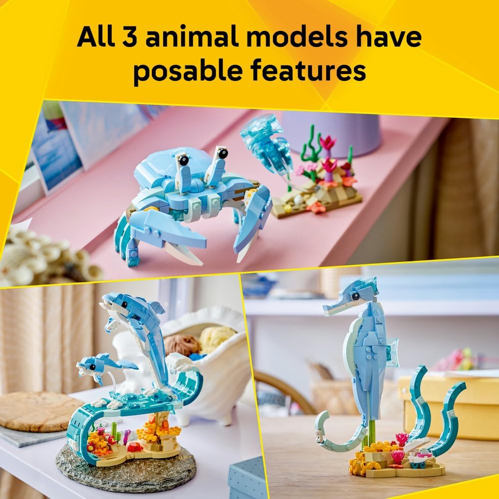 LEGO Creator 3in1 Sea Animals: Beautiful Dolphins Toy - Sea Animal Figure Transforms into a Seahorse or Crab - DIY Room